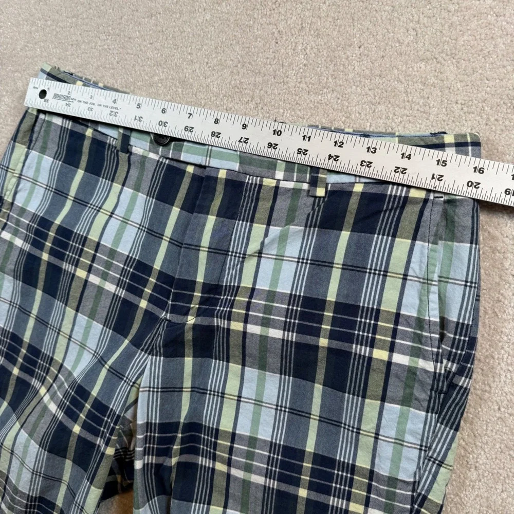 Brooks Brothers Bermuda Shorts Mens 32 Plaid Blue Green Cotton Stretch Waistband